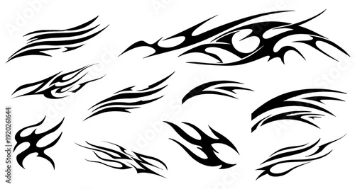 Vector 2D Design Gothic Sticker or T-Shirt Print Grunge Tribals and Fire Flames Set Package