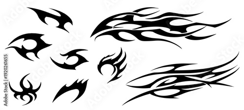 Vector 2D Design Gothic Stickers Wrap Print Grunge Tribals and Fire Flames Set Package