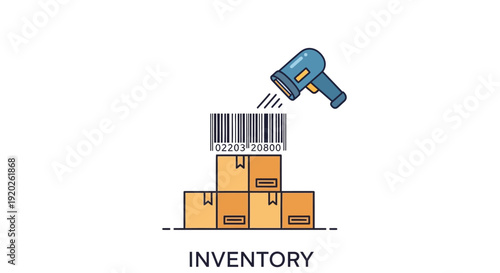 Barcode scanner scanning inventory stock boxes in a warehouse storage facility from an aerial view