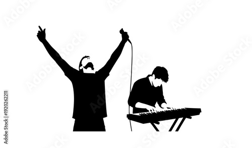 Lead Singer and Keyboard Player Silhouette Music Vector