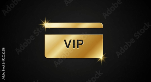 A gold VIP card with shiny surface and sparkles on a black background viewed from directly above