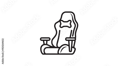 Racing car seat in minimalist design with simple black outline on white background for automotive illustration