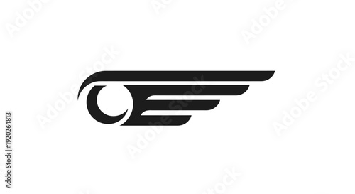 Stylized Black Wing Logo Design with Circular Element on Isolated White Background