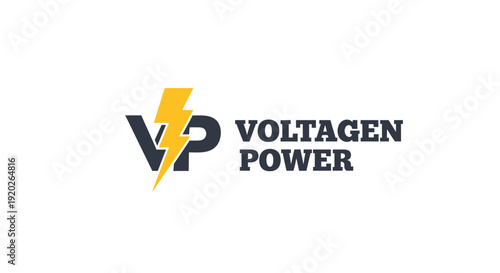 Voltagen Power Letter VP Logo Design with Stylized Lightning Bolt on Isolated White Background