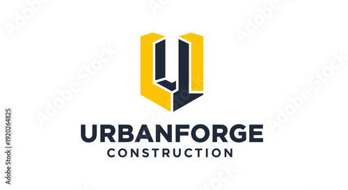 Urbanforge Construction Logo Design with Stylized Building Foundation Icon on Isolated White Background