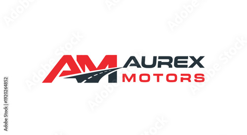 Aurex Motors Letter AM Logo Design with Stylized Road and Speed Lines on Isolated White Background