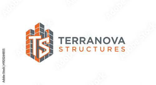 Terranova Structures logo featuring abstract orange and gray TS initials forming building blocks, representing construction, architecture, and engineering on an isolated white background.
