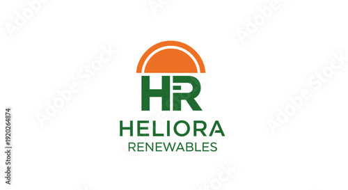 Heliora Renewables energy logo with an orange sun symbol over green HR initials, representing solar power and sustainable environmental solutions on an isolated white background.