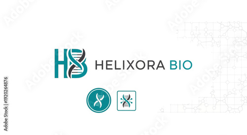 Helixora Bio logo featuring an abstract blue initial H combined with a double helix DNA structure, representing biotechnology and genetic science on an isolated white background.