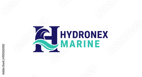 Hydronex Marine logo with a stylized letter H and a wave design, representing marine, water, and aquatic services on an isolated white background.