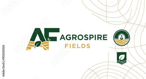 Organic AF Initials Logo Concept with Farm Fields and Leaf Icons for Agriculture Company Brand Identity on Isolated White Background.