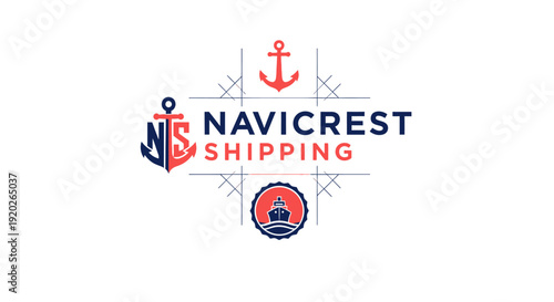 Navicrest Shipping maritime logistics cargo ship anchor logo design, isolated white background.