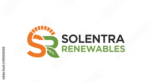 Solentra Renewables logo featuring stylized letters SR with sun rays and a green leaf, symbolizing renewable energy and sustainable solutions on an isolated white background.