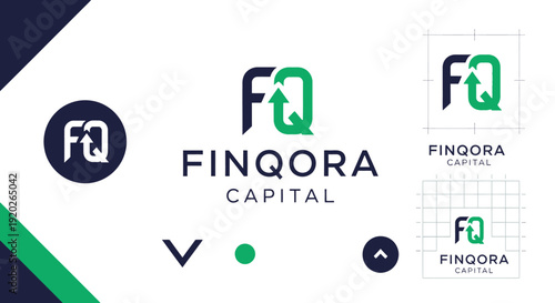 Modern FQ Initials Logo Concept with Growth Arrow for Capital and Financial Investment Brand Identity on Isolated White Background.
