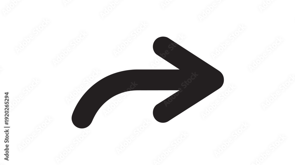 Obraz premium Black Curved Arrow in Simple Design with Bold Shape and White Background for Navigation Icon