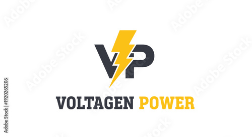 Dynamic VP Lettermark Logo Design for Voltagen Power with a Lightning Bolt Symbol on an Isolated White Background