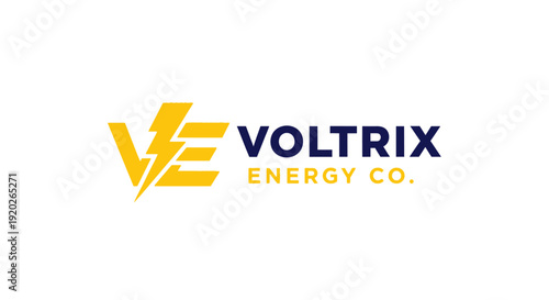 Voltrix Energy Co. brand logo featuring a stylized V letter combined with a lightning bolt icon, representing electrical power and dynamic energy on an isolated white background.