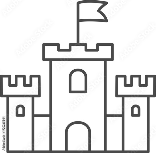 Medieval Castle Fortification Icon Linear Style Isolated on White