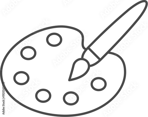 Artist Paint Palette and Brush Linear Icon Vector Illustration