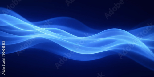 Abstract blue smoke waves with flowing curves create a dynamic motion design on a black background vector backdrop for a modern light energy texture wallpaper