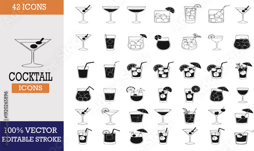 Cocktail icons offering various alcoholic and refreshingly drinks