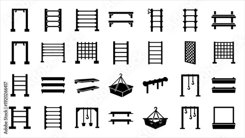 Collection of Various Ladder and Scaffolding Illustrations in Different Styles and Orientations
