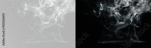 Obraz na plátně Rising white smoke plume isolated on transparent background, realistic swirling