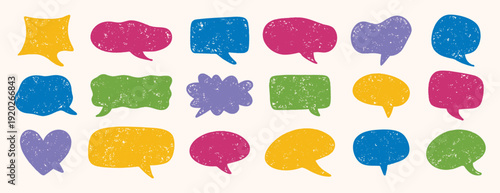 Hand drawn speech bubbles colored textured set dialogue design