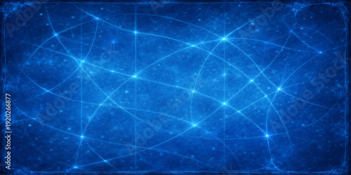 A dark blue abstract space wallpaper featuring a digital fractal grid pattern with flowing wave lines, motion energy rays, and glowing fantasy stars on a technological backdrop 