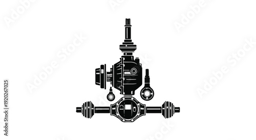 Car rear axle gear and transmission component silhouette illustration