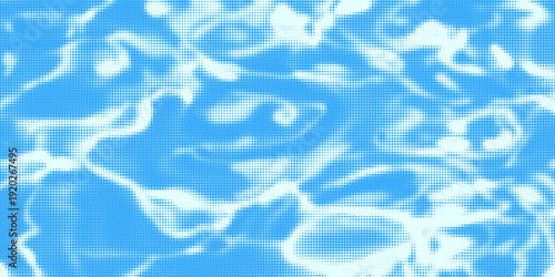 Halftone cloud background. White dotted clouds in blue sky. Comic pop art heaven wallpaper for banner, collage, poster, leaflet, brochure. Rasterized smoke, smog or fog texture. Vector illustration