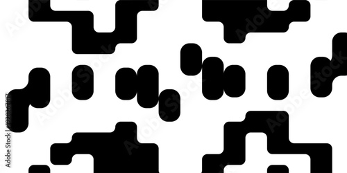 Vector Seamless Black And White Irregular Rounded Lines Halftone Transition Abstract Background Pattern