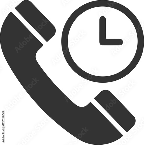 Professional Telephone Receiver with Clock Icon Representing 24/7 Customer Support, Appointment Scheduling, Call History, and Timely Communication Services Isolated on White
