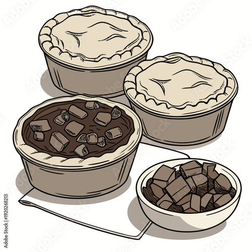 Delicious Meat Pies and Stew Ready for Baking.