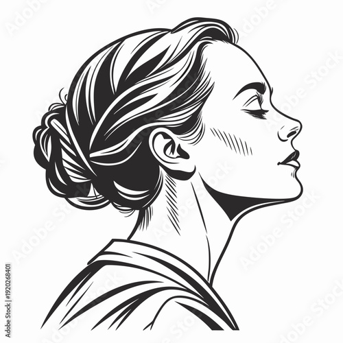Elegant Woman Profile with Hair in a Bun.