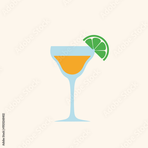 A refreshing cocktail in a stemmed glass with a lime wedge garnish.