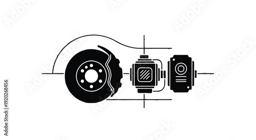 Mechanical parts technical drawing with gears and cogs engineering design elements on white background