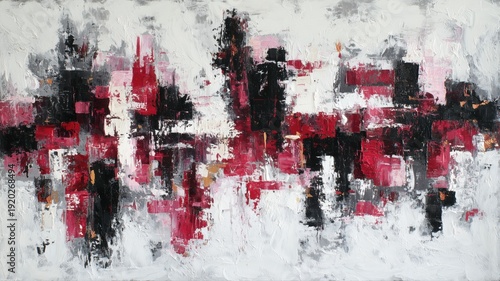 赤と黒の抽象絵画の質感豊かな表現。インテリアやデザイン素材に最適なアート作品。
