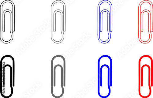 Minimalist vector illustration of paperclips in different styles and colors. Suitable for office, stationery, school, and organizational design concepts.