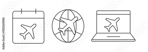 Travel Booking and Flight Planning Line Icons Set