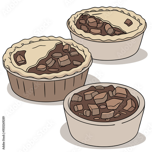 Three Delicious Meat Pies with Flaky Crusts and Savory Fillings.