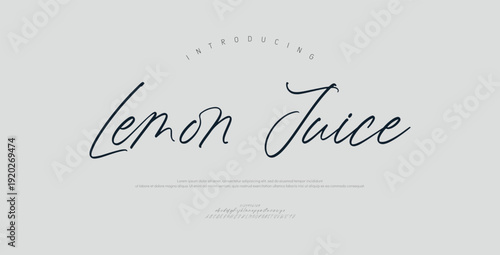 Lemon Juice, Script premium luxury elegant alphabet letters and numbers. Elegant wedding typography classic serif font decorative vintage retro. Creative vector illustration
