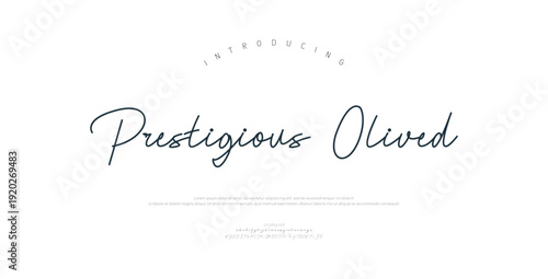 Prestigious Olived, Elegant script alphabet letters font and number. Classic Lettering Minimal Fashion Designs. Typography modern serif fonts regular decorative vintage concept. vector illustration
