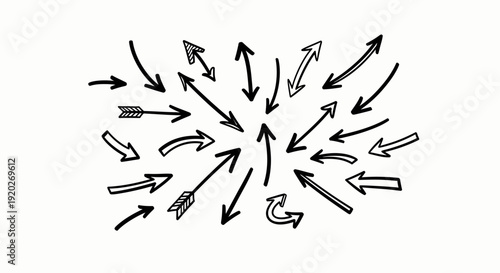 A central point with multiple directional arrows radiating outward in a chaotic pattern