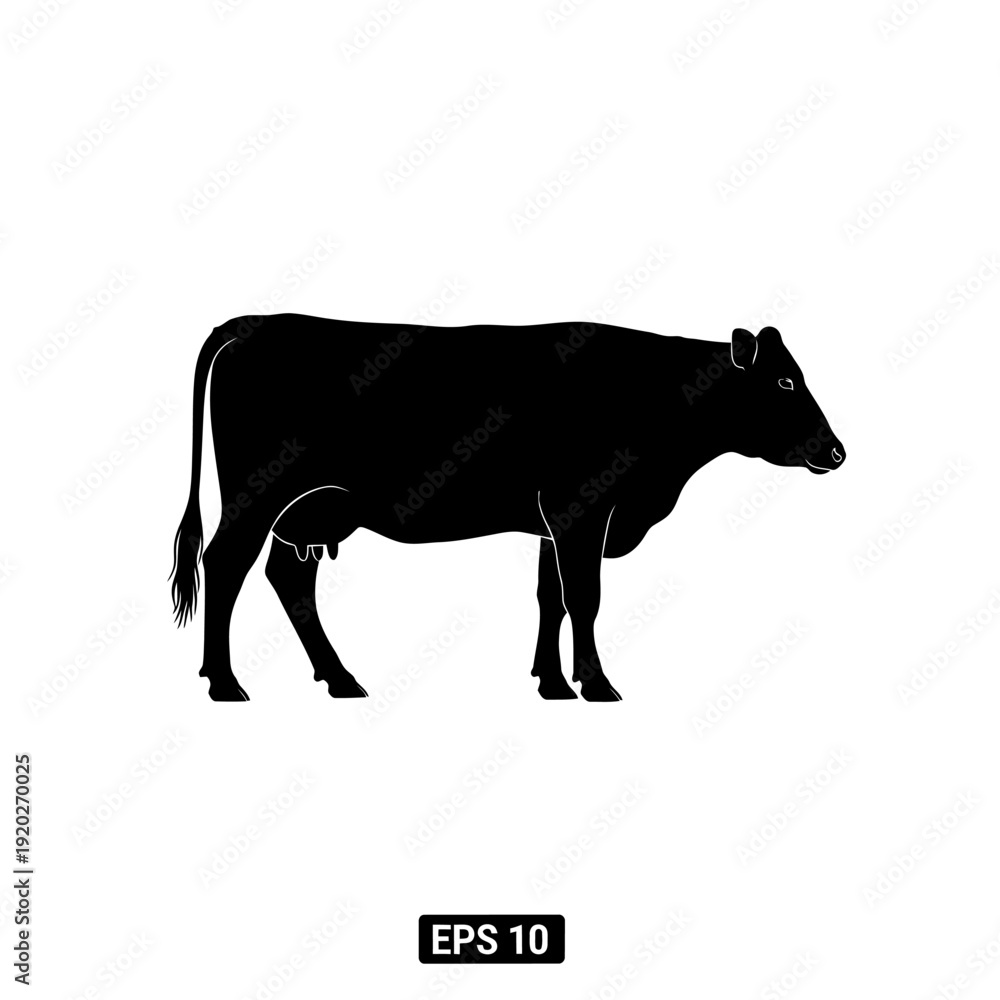 Obraz premium Black silhouette of a cow standing in profile.