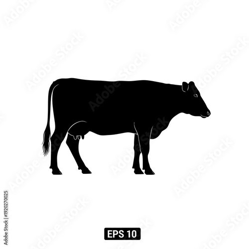 Black silhouette of a cow standing in profile.