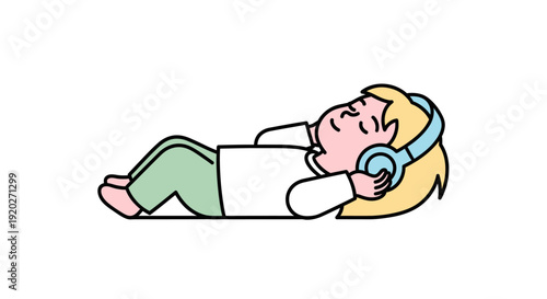 Woman Wearing Headphones Relaxing on Floor.