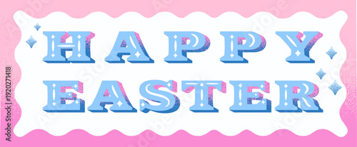 Happy Easter 3D lettering with grain texture style