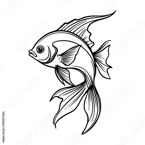 Dibujo sencillo con líneas de un pez tropical 