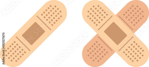 Adhesive bandage icons set with medical plaster strips and band aid cross for first aid healthcare wound care emergency treatment medicine and clinical safety equipment. Vector illustration.